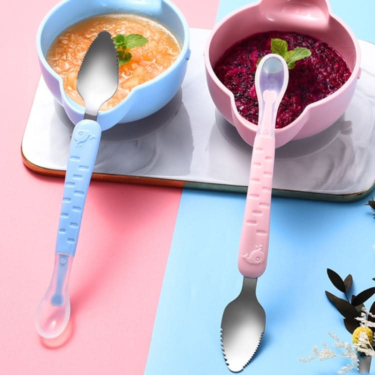 Baby Fruit Double-Ended Scraping Spoon 304 Stainless Steel Silicone Soft Spoon Reluova