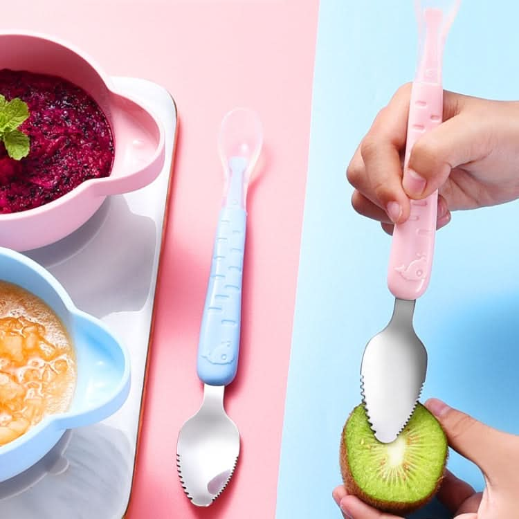 Baby Fruit Double-Ended Scraping Spoon 304 Stainless Steel Silicone Soft Spoon Reluova