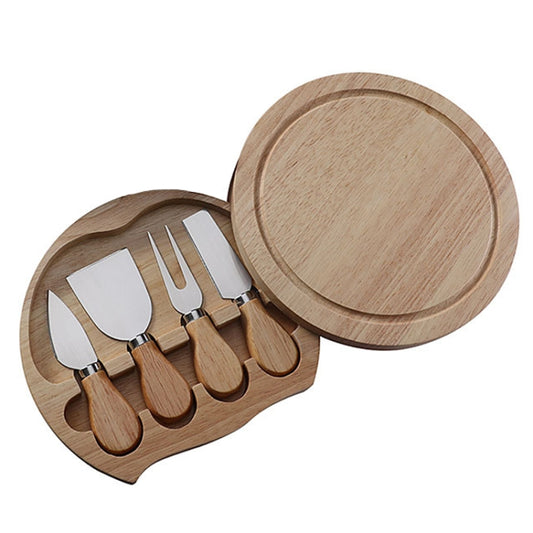 4pcs /Set Round Oak Box Cheese Knife Spatula Stainless Steel Cheese Tools Cutlery-Reluova