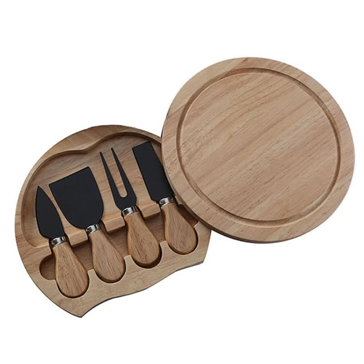 4pcs /Set Round Oak Box Cheese Knife Spatula Stainless Steel Cheese Tools Cutlery-Reluova