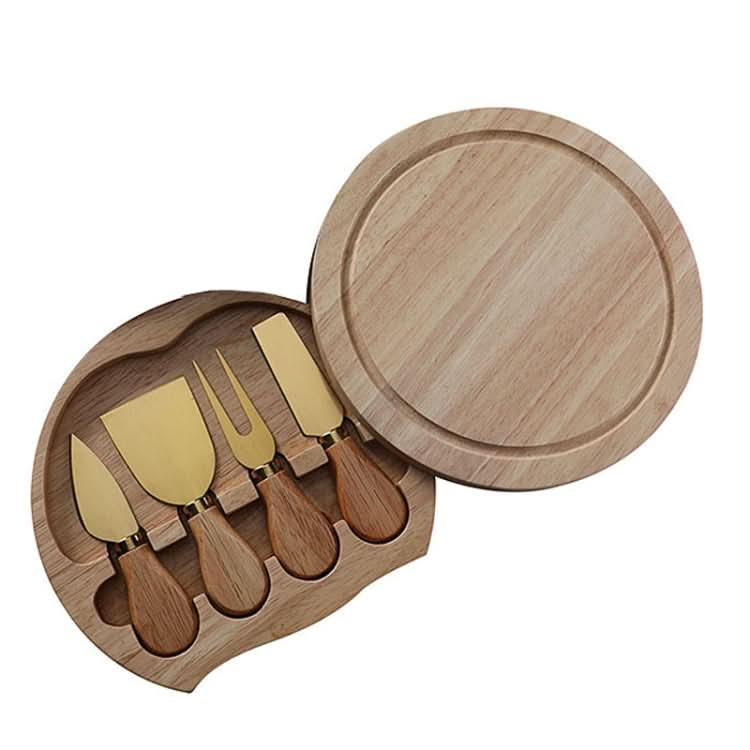 4pcs /Set Round Oak Box Cheese Knife Spatula Stainless Steel Cheese Tools Cutlery-Reluova