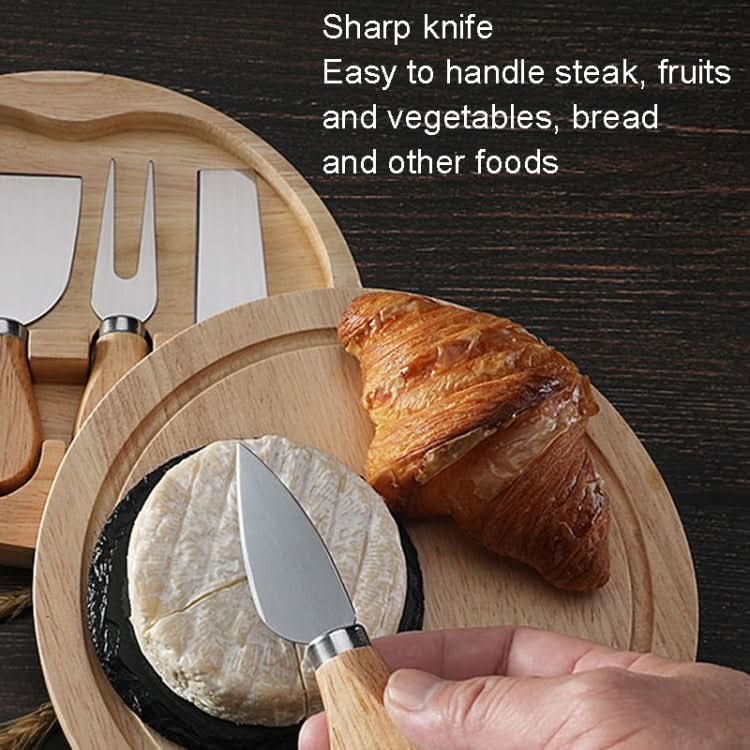 4pcs /Set Round Oak Box Cheese Knife Spatula Stainless Steel Cheese Tools Cutlery-Reluova