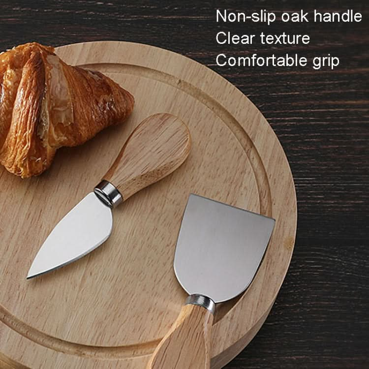 4pcs /Set Round Oak Box Cheese Knife Spatula Stainless Steel Cheese Tools Cutlery-Reluova