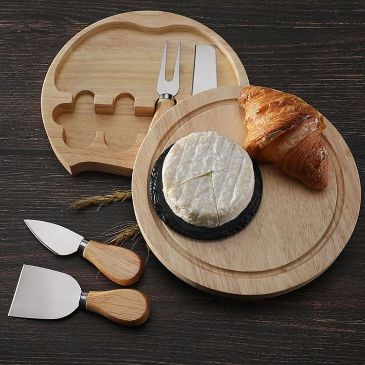 4pcs /Set Round Oak Box Cheese Knife Spatula Stainless Steel Cheese Tools Cutlery-Reluova