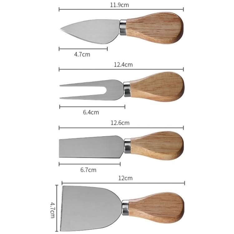 4pcs /Set Round Oak Box Cheese Knife Spatula Stainless Steel Cheese Tools Cutlery, Color: Gold-Reluova