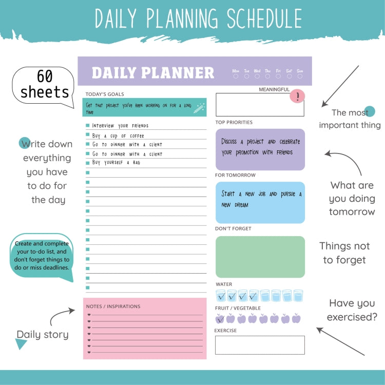 60pages /Book Weekly Planning Note Pad Schedule Time Management Planning Notebook My Store