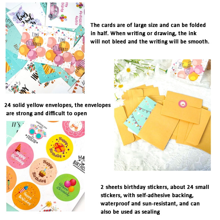 24pcs /Set Happy Birthday Greeting Card With Envelopes And Stickers Set-Reluova