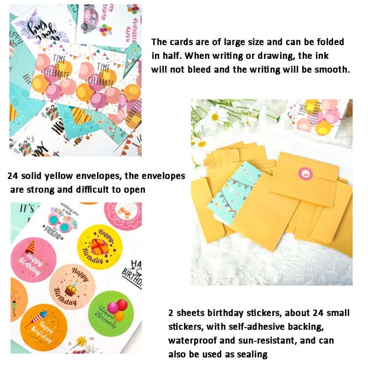 24pcs /Set Happy Birthday Greeting Card With Envelopes And Stickers Set(KP002)-Reluova