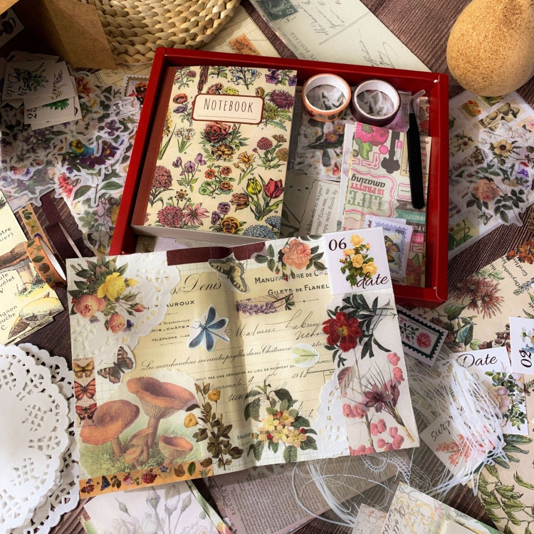 265 In 1 Retro Floral Scrapbook Set Includes A6 Notebook + Stickers + Tape + Stamps + Scrapbook Paper