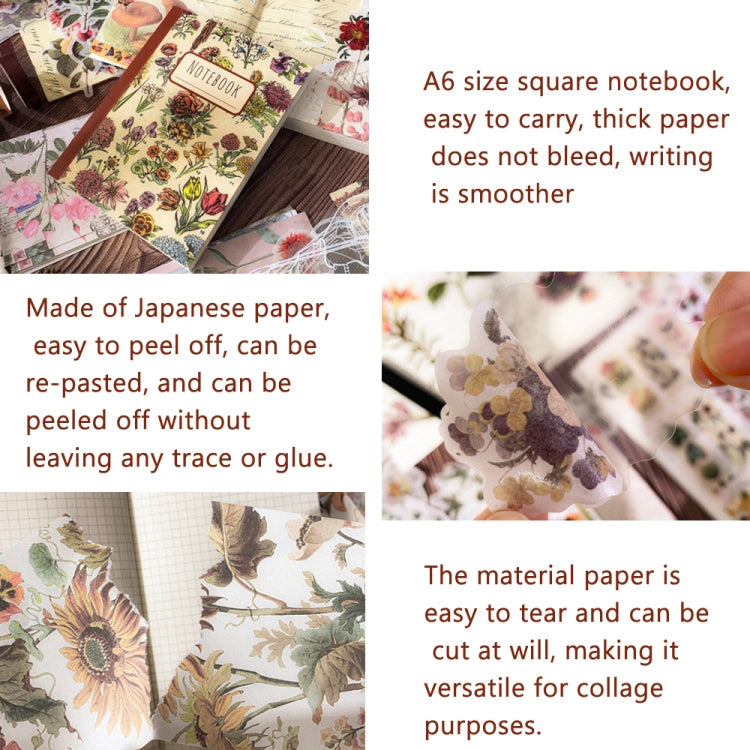 265 In 1 Retro Floral Scrapbook Set Includes A6 Notebook + Stickers + Tape + Stamps + Scrapbook Paper-Reluova