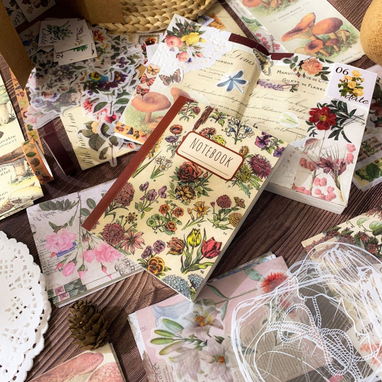 265 In 1 Retro Floral Scrapbook Set Includes A6 Notebook + Stickers + Tape + Stamps + Scrapbook Paper-Reluova