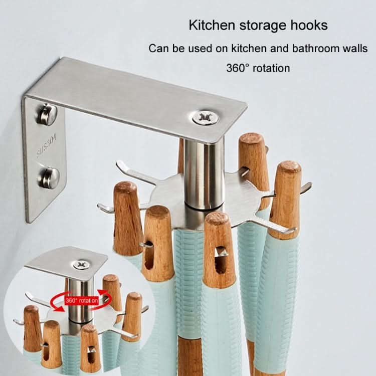 Stainless Steel Kitchen Shelf No-Punch 360 Degree Rotary Multi-Functional Kitchenware Storage Hooks Reluova