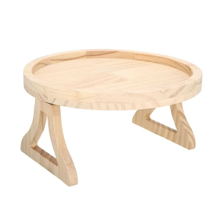 25cm Foldable Sofa Round Tray Home Couch Armrest Pallet, Style: Pine Wood-Reluova