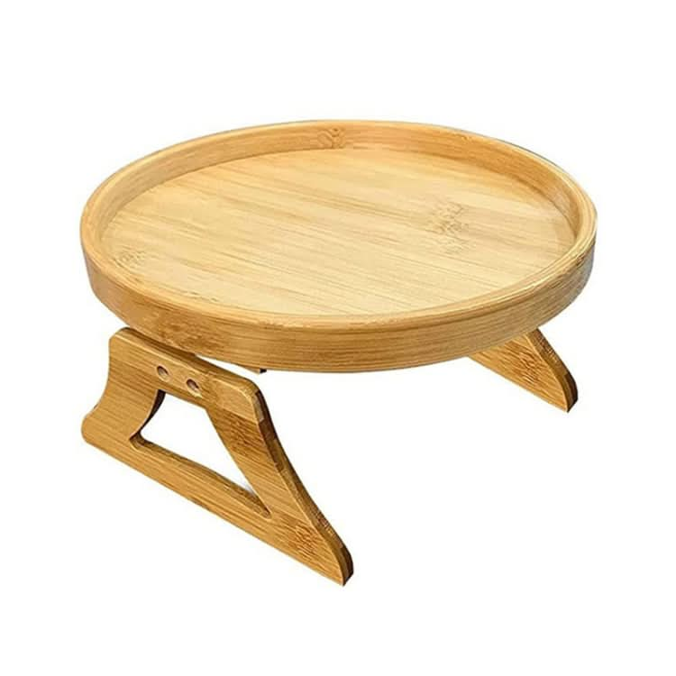 25cm Foldable Sofa Round Tray Home Couch Armrest Pallet, Style: Bamboo-Reluova