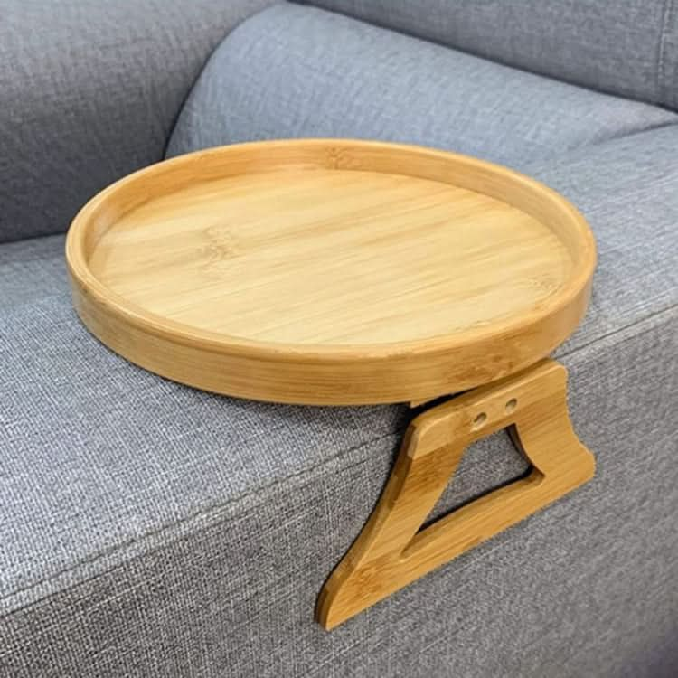 25cm Foldable Sofa Round Tray Home Couch Armrest Pallet, Style: Bamboo-Reluova