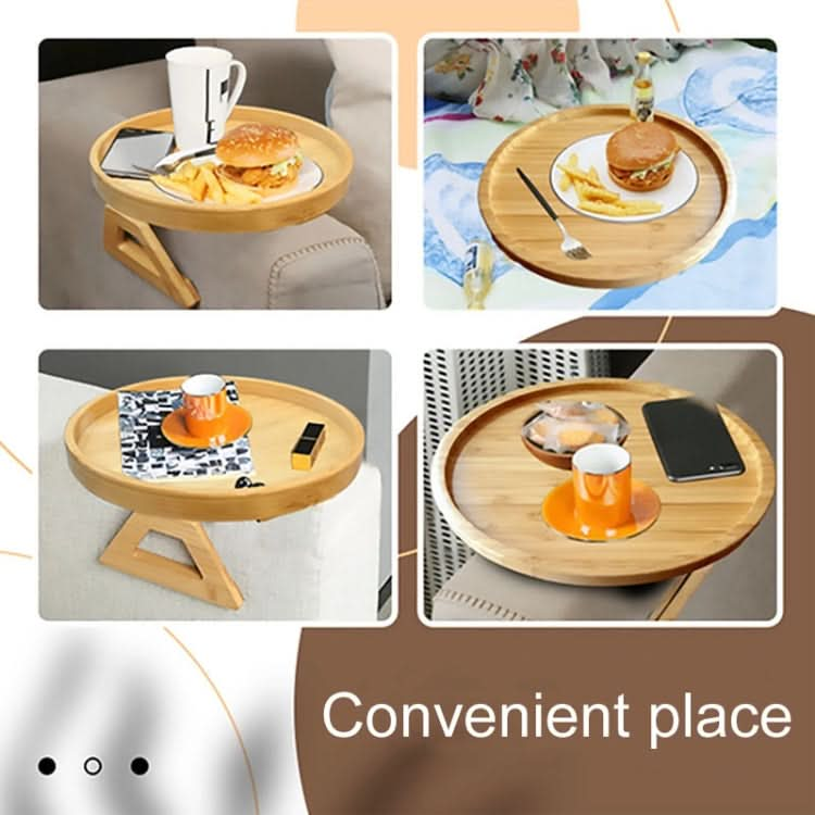 25cm Foldable Sofa Round Tray Home Couch Armrest Pallet, Style: Bamboo-Reluova