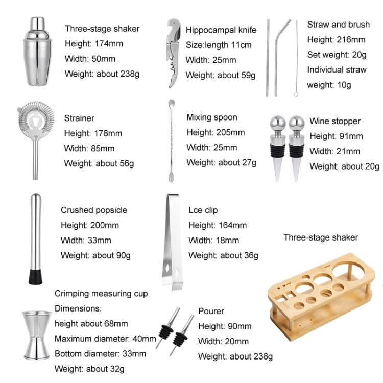 350ml 15 In 1 Stainless Steel Bartending Set Cocktail Shaker Bar Bartending Tools-Reluova