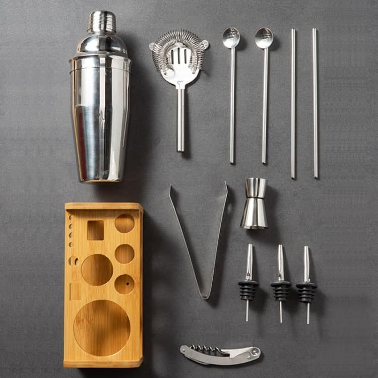 750ml 12 In 1 Stainless Steel Bartender Wooden Stand Set Cocktail Bartending Tools-Reluova