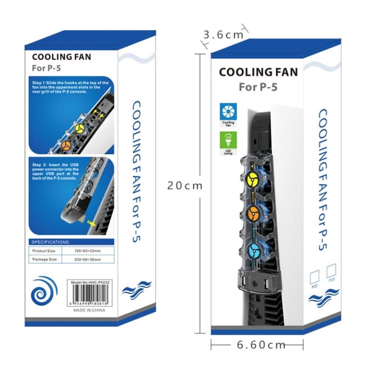 HHC-P5032 For PS5 Host Cooling Fan Hollow Cooling Heat Sink Multi-Color LED Light Three-Speed Cooling Fan Accessories Reluova