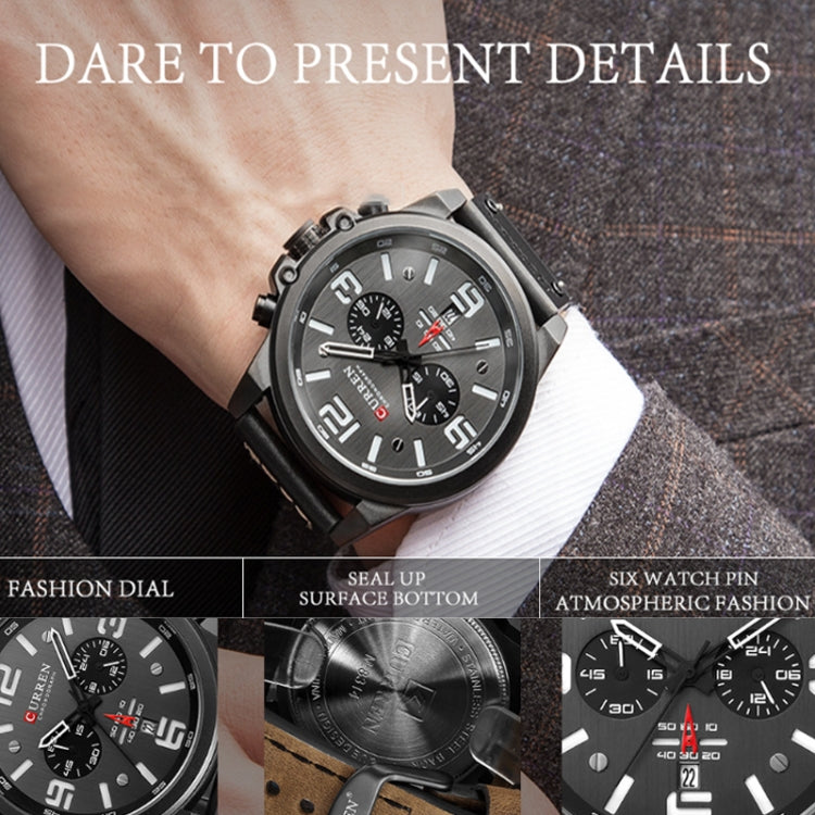 Curren 8314 Sports Six-Hand Waterproof Leather Strap Calendar Men Quartz Watch