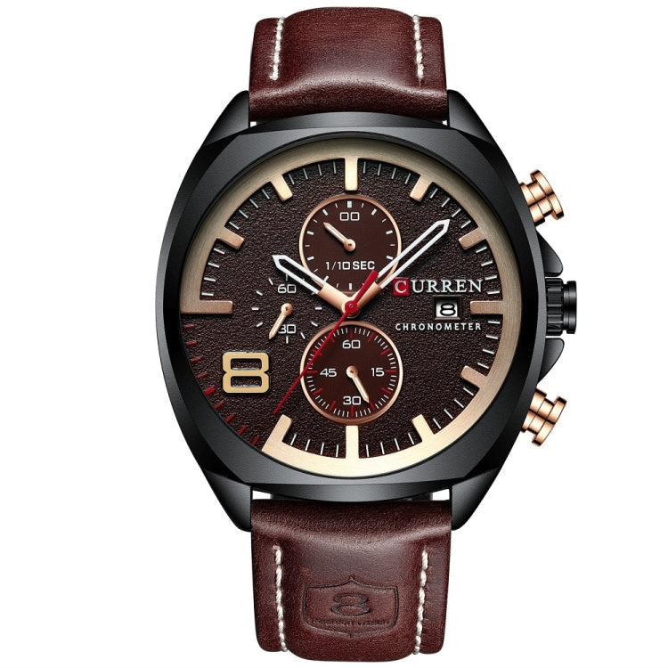 Curren 8324 Six-hand Leather Strap Waterproof Men Watch With Calendar