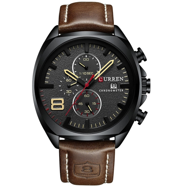 Curren 8324 Six-hand Leather Strap Waterproof Men Watch With Calendar