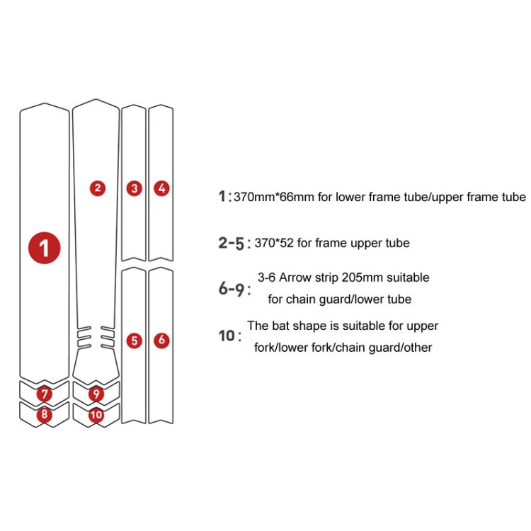 ENLEE E-2210 10pcs /Set Bicycle Jersey Stickers Mountain Bike Frame Protection Adhesive Tape Reluova