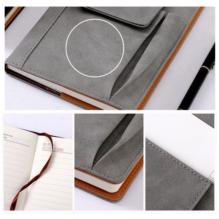 A5 Imitation Fabric PU Leather Notebook Notepad Multi-pocket Journal Planner(Grey)-Reluova