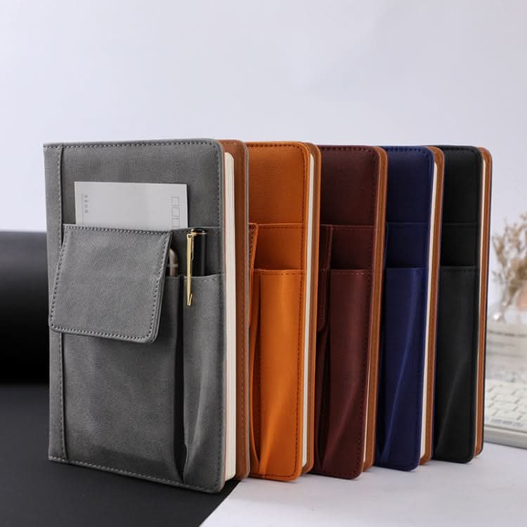 A5 Imitation Fabric PU Leather Notebook Notepad Multi-pocket Journal Planner(Grey)-Reluova