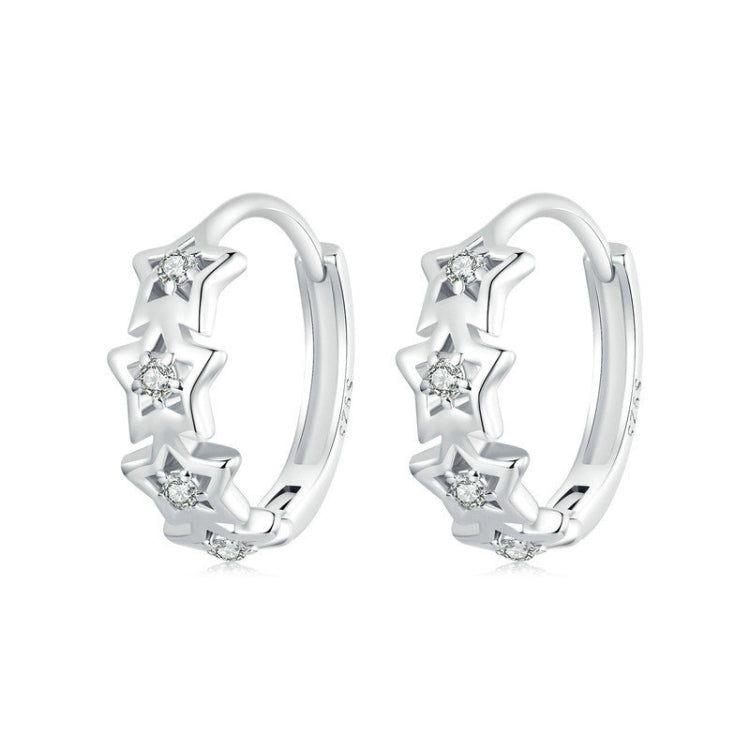 S925 Sterling Silver Platinum-Plated Sparkling Five-Pointed Star Women Earrings My Store