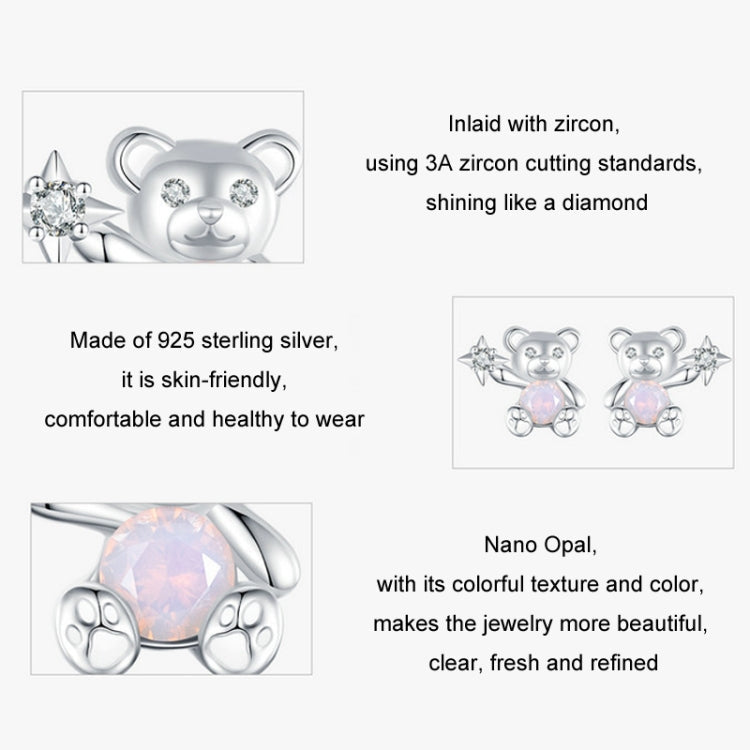 S925 Sterling Silver Platinum Plated Cute Bear Opal Earrings My Store