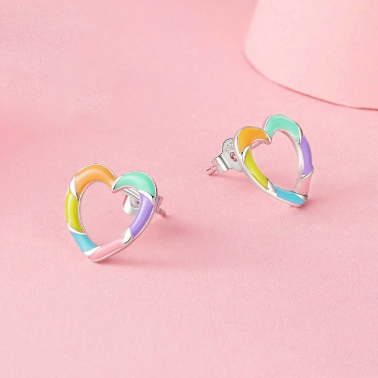 S925 Sterling Silver Platinum-plated Dopamine Rainbow Love Earrings for Women My Store