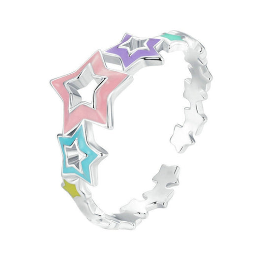 S925 Sterling Silver Dopamine Color Star Open Adjustable Ring My Store