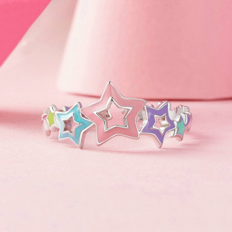 S925 Sterling Silver Dopamine Color Star Open Adjustable Ring My Store