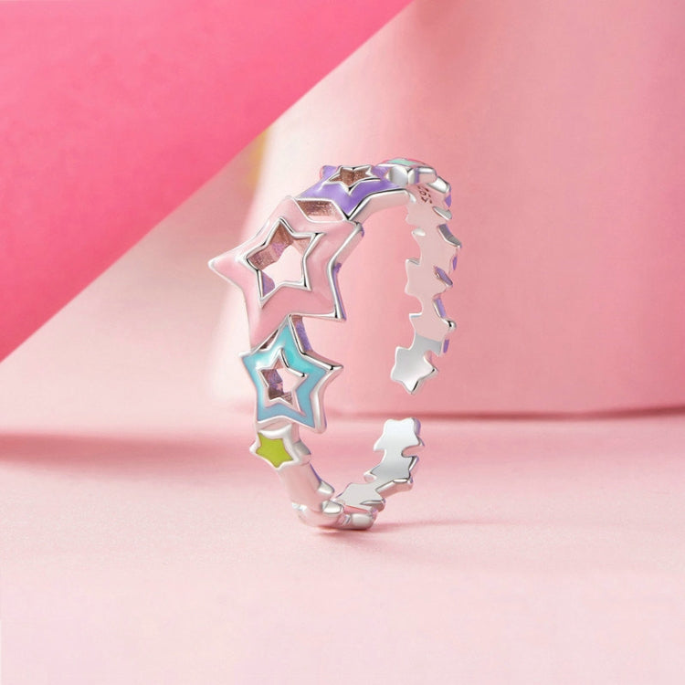 S925 Sterling Silver Dopamine Color Star Open Adjustable Ring My Store