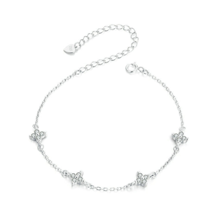 S925 Sterling Silver Platinum-Plated Sparkling Small Four-Leaf Clover Women Bracelet My Store