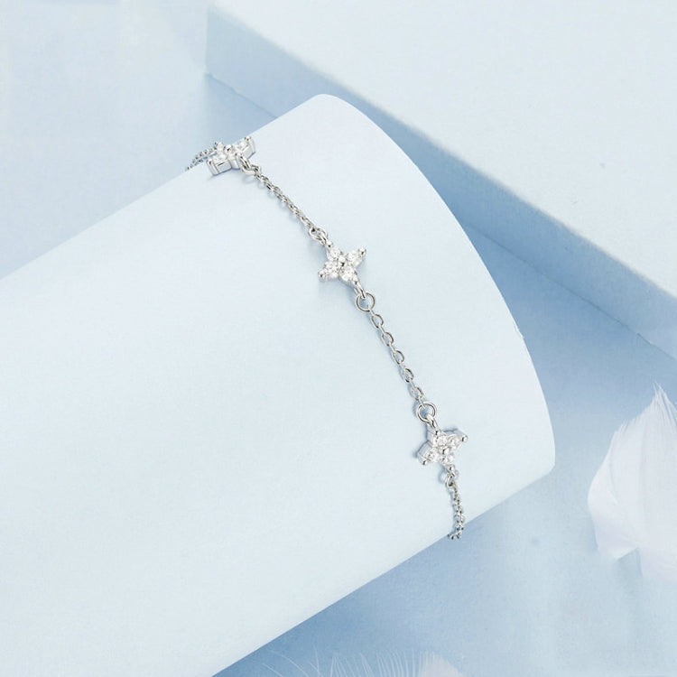 S925 Sterling Silver Platinum-Plated Sparkling Small Four-Leaf Clover Women Bracelet My Store