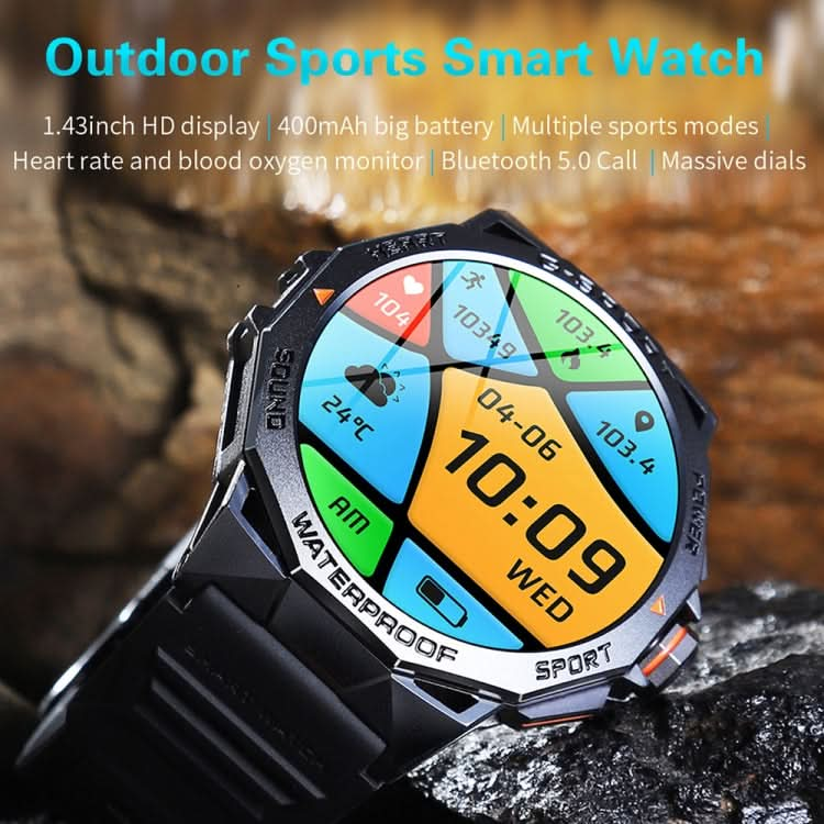 K62 1.43 Inch Waterproof Bluetooth Call Weather Music Smart Sports Watch