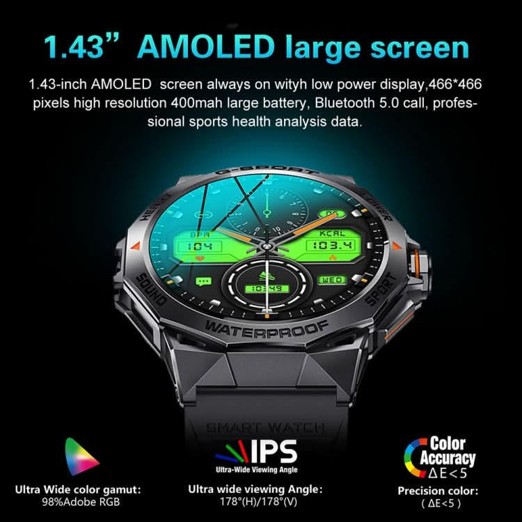 K62 1.43 Inch Waterproof Bluetooth Call Weather Music Smart Sports Watch