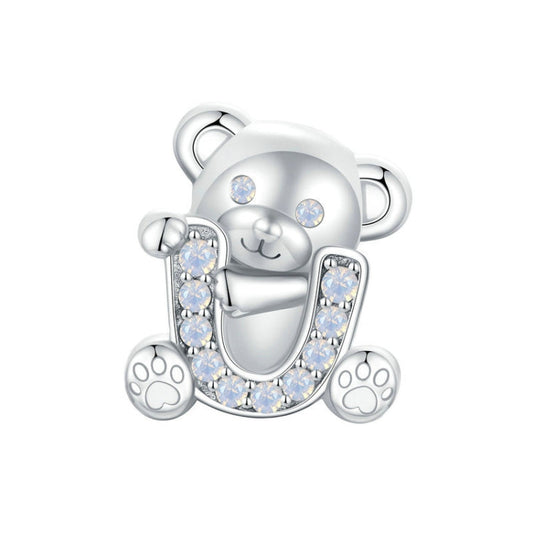 S925 Sterling Silver Valentine Day Cute Bear DIY Beads My Store