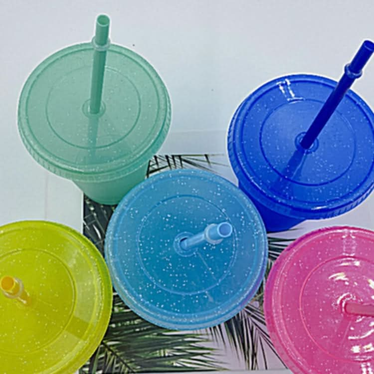 Summer Glitter Water Cup Plastic Ice Cold Drink Bottle with Straw Reluova