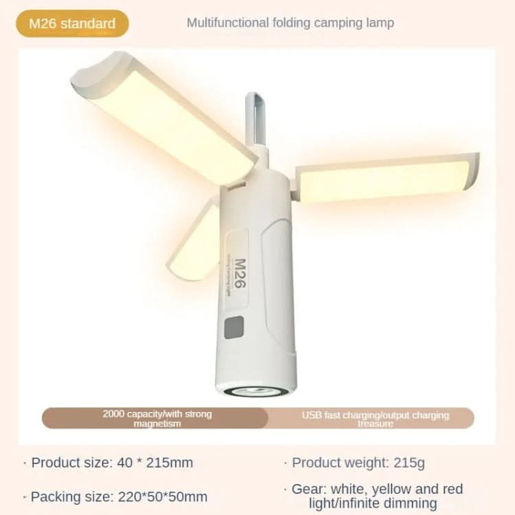 2000mAh M26 Foldable Handheld Lamp Portable Triple Leaf Hook Outdoor Flashlight Multi-Functional Camping Light-Reluova