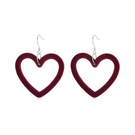 S925 Sterling Silver Velvet Burgundy Love Heart Earrings My Store