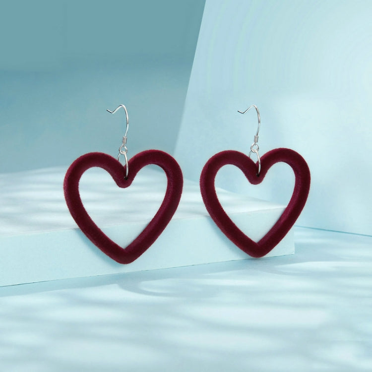 S925 Sterling Silver Velvet Burgundy Love Heart Earrings My Store