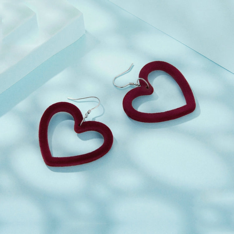 S925 Sterling Silver Velvet Burgundy Love Heart Earrings My Store