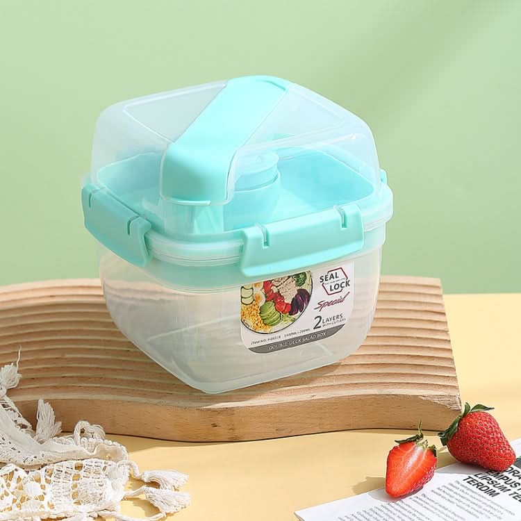 Microwaveable Double Layer Salad Container Picnic Lunch Box with Fork Spoon Reluova