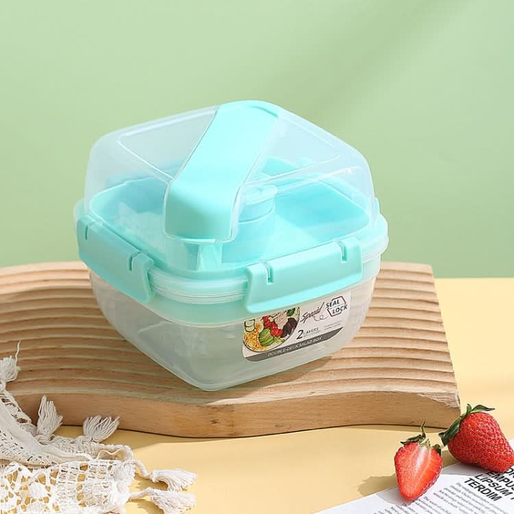 Microwaveable Double Layer Salad Container Picnic Lunch Box with Fork Spoon Reluova