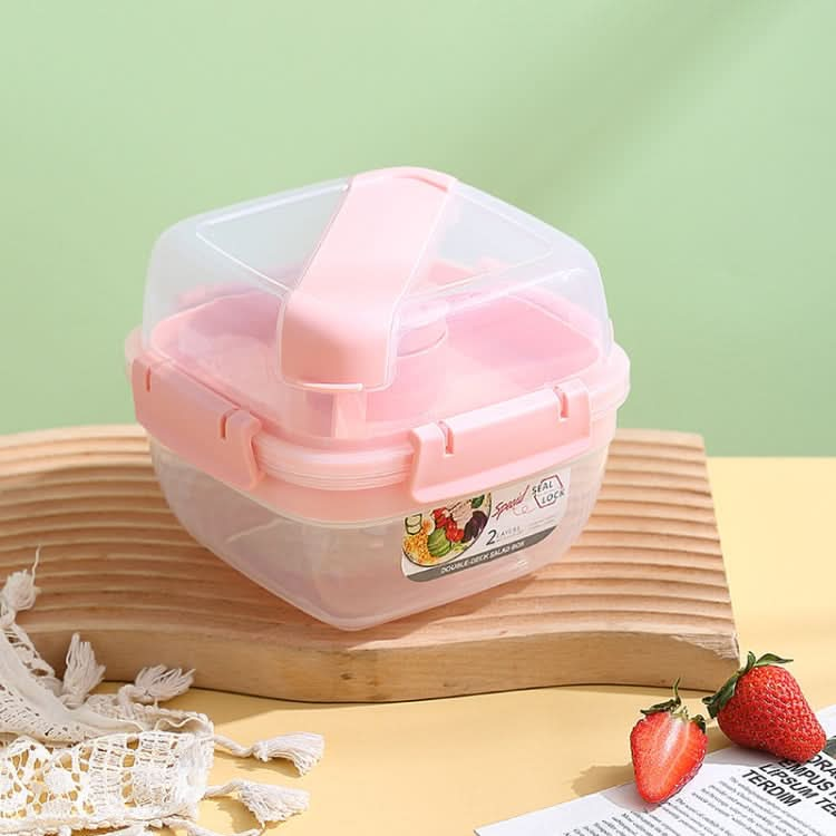 Microwaveable Double Layer Salad Container Picnic Lunch Box with Fork Spoon Reluova