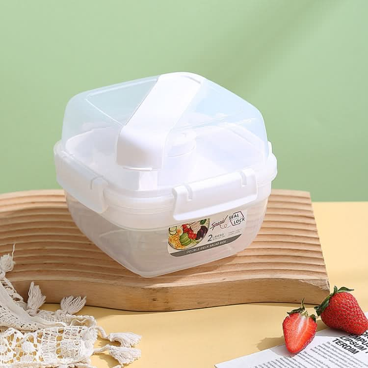 Microwaveable Double Layer Salad Container Picnic Lunch Box with Fork Spoon Reluova