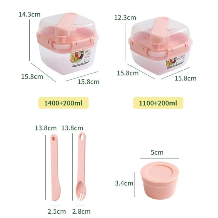 Microwaveable Double Layer Salad Container Picnic Lunch Box with Fork Spoon Reluova